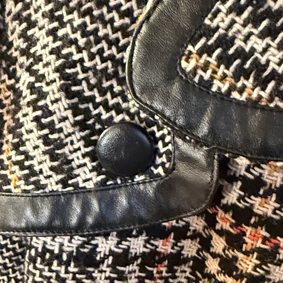 Arden B VTGWomen's Classic Black and White Plaid Pea Coat SzS Faux Leather Trim - Picture 6 of 13